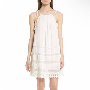 Alice + Olivia Danna Tie-Strap Short Dress Crochet Embroidered White Size Small